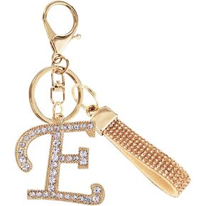 Initial Letter Keychain for Women Girls Bling Letter Pendant Charm Backpack Car Key Accessories with Lanyard