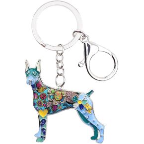 WEVENI Enamel Alloy Doberman Dog Keychain Accessories Jewelry Charms For Women Girls Bag Car Wallet