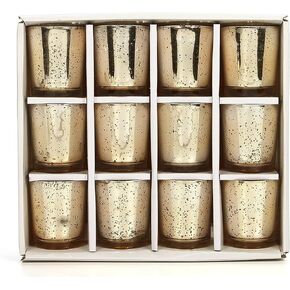 Hosley's Set of 12 Metallic Glass, Speckled Silver Finish Votive/Tea Light Holder, 3" High Each. Ideal Gift and Use for Weddings, Spa, Aromatherapy, Tealights, Candle Gardens