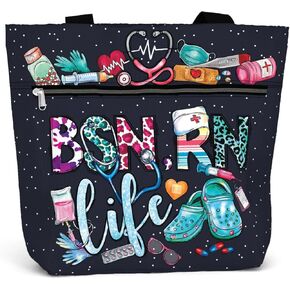 84hoods Aesthetic Tote Bag for Women. Gift for RN Registered Nurse. Large Shoulder Bag with Pockets and Zipper for Work.