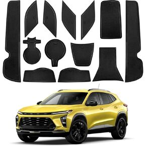 Cup Holder Insert Center Console Liners Door Slot Rubber Pad Mat Accessories, Compatible with 2024 2025 Chevrolet Trax (LS, 1RS, LT, 2RS, ACTIV) 13 Pcs, Black