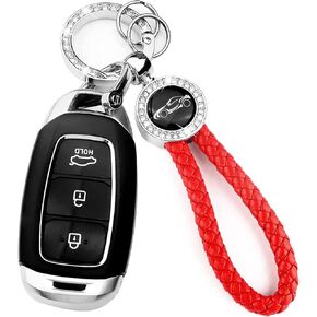 Bling Car Metal Leather Keychain,Universal Leather Key Chain Holder- with 360 Degree Rotatable D-ring and Screwdriver (Black)