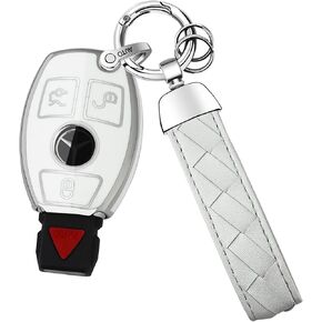 for Mercedes Benz Key fob Cover with Keychain/Keyring,Soft TPU Key Shell,fit C E S G-Class CLA CLS GLA GLC GLS,ect Remote car Key(Black)