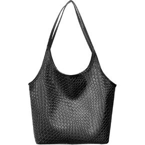 Woven Leather Shoulder Bag for Women Top-handle Tote Bag Large Capacity Handbag Soft Vegan Hobo Purse