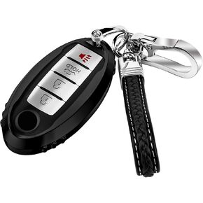 Key Fob Cover Case Soft TPU Key Holder 3/4/5 Button Full Coverage Smart Car Key Protector with Leather Keychain Lanyard for Altima Maxima Pathfinder Sentra Rogue Titan Murano 370z,Blue