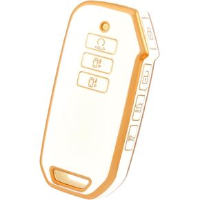 for Kia Key Fob Cover, Soft TPU Protection Key Fob Case Compatible with Kia EV6 K5 Seltos Carnival Dl3 Mq4 7 Button Smart Remote Car Key Shell Holder (Silver White)