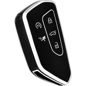 for VW Volkswagen Key Fob Cover, Soft TPU Protection Key Case Shell Compatible with VW ID.4 ID.3 Golf 8 MK8 MK4 Skoda Octavia Seat Leon Smart Remote Control Car Accessories (Silver White)