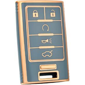 for Cadillac Key Fob Cover, Soft TPU Key Case Protection Compatible with 2008-2015 Cadillac Escalade SRX CTS ATS XTS DTS STS 5 Buttons Smart Car Key Accessories (Gold Black)