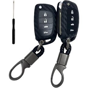 Silicone Rubber Carbon Fiber Key Fob Cover Compatible with 2013-2019 Hyundai Santa Fe Sport Sonata Tucson (Suitable for Buttons with Eject/flip/fold Buttons, not for Smart Keys)