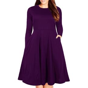 Nemidor Women's Round Neck Long Sleeve Casual Plus Size Fit and Flare Midi Dress with Pocket NEM169