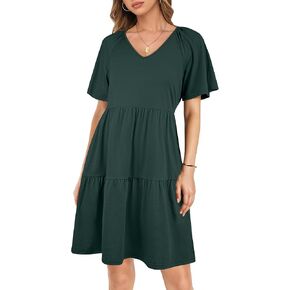 ANRABESS Womens Summer V Neck Short Flutter Sleeve Tunic Mini Dress 2025 Casual Flowy Tiered Floral Beach Babydoll Dress
