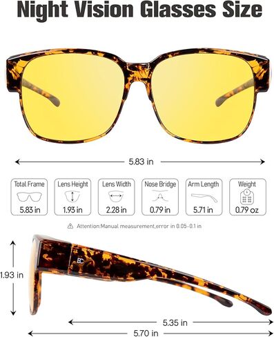 نظارات الرؤية الليلية من بيرسين للقيادة - تناسب النظارات المضادة للوهج فوق النظارات للرجال والنساء in Kuwait