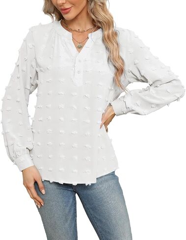 RGOSME Women Long 3/4 Sleeve Blouses Business Casual Work Tunic Tops V Neck Henley Shirts S-XXL in Saudi Arabia
