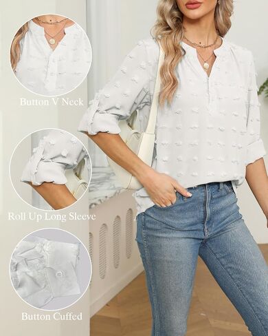 RGOSME Women Long 3/4 Sleeve Blouses Business Casual Work Tunic Tops V Neck Henley Shirts S-XXL in Saudi Arabia