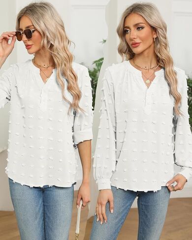 RGOSME Women Long 3/4 Sleeve Blouses Business Casual Work Tunic Tops V Neck Henley Shirts S-XXL in Saudi Arabia