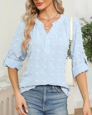 RGOSME Women Long 3/4 Sleeve Blouses Business Casual Work Tunic Tops V Neck Henley Shirts S-XXL in Saudi Arabia