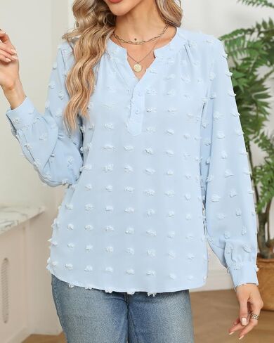 RGOSME Women Long 3/4 Sleeve Blouses Business Casual Work Tunic Tops V Neck Henley Shirts S-XXL in Saudi Arabia
