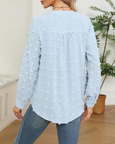 RGOSME Women Long 3/4 Sleeve Blouses Business Casual Work Tunic Tops V Neck Henley Shirts S-XXL in Saudi Arabia
