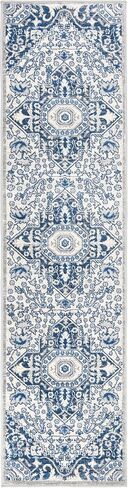 SAFAVIEH Brentwood Collection 2' x 8' Cream/Blue BNT816D Oriental Medallion Non-Shedding Living Room Entryway Foyer Hallway Bedroom Runner Rug in Saudi Arabia