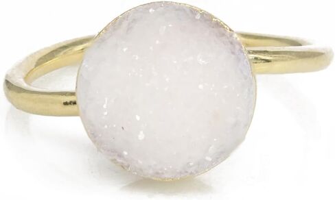 Rock Natural Circle Druzy Rings Sparkling Natural Gemstone Gold Plate over Brass Ring Stone Size 10mm Adjustable Shank US Scale Size 6-8 in Kuwait