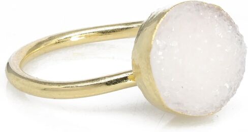 Rock Natural Circle Druzy Rings Sparkling Natural Gemstone Gold Plate over Brass Ring Stone Size 10mm Adjustable Shank US Scale Size 6-8 in Kuwait