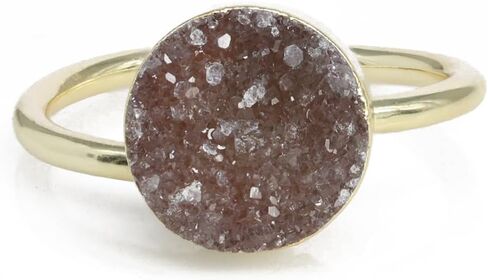 Rock Natural Circle Druzy Rings Sparkling Natural Gemstone Gold Plate over Brass Ring Stone Size 10mm Adjustable Shank US Scale Size 6-8 in Kuwait