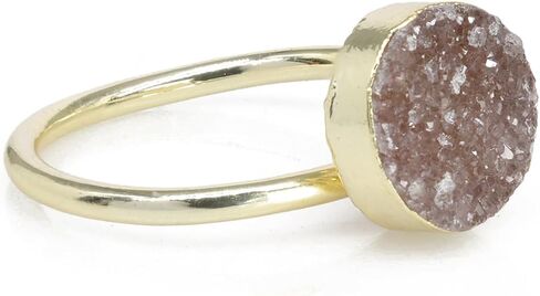 Rock Natural Circle Druzy Rings Sparkling Natural Gemstone Gold Plate over Brass Ring Stone Size 10mm Adjustable Shank US Scale Size 6-8 in Kuwait
