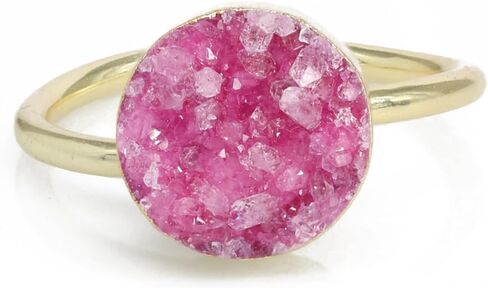Rock Natural Circle Druzy Rings Sparkling Natural Gemstone Gold Plate over Brass Ring Stone Size 10mm Adjustable Shank US Scale Size 6-8 in Kuwait