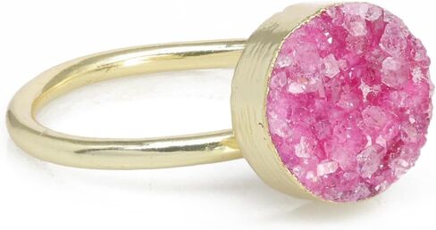 Rock Natural Circle Druzy Rings Sparkling Natural Gemstone Gold Plate over Brass Ring Stone Size 10mm Adjustable Shank US Scale Size 6-8 in Kuwait