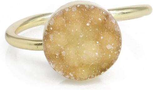 Rock Natural Circle Druzy Rings Sparkling Natural Gemstone Gold Plate over Brass Ring Stone Size 10mm Adjustable Shank US Scale Size 6-8 in Kuwait