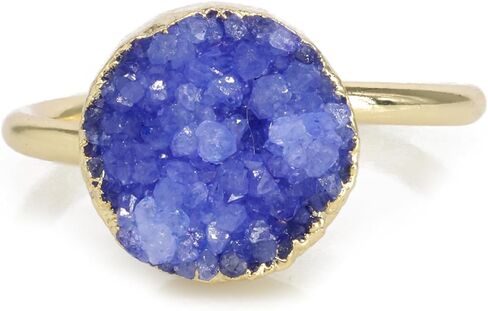 Rock Natural Circle Druzy Rings Sparkling Natural Gemstone Gold Plate over Brass Ring Stone Size 10mm Adjustable Shank US Scale Size 6-8 in Kuwait