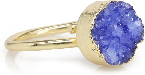 Rock Natural Circle Druzy Rings Sparkling Natural Gemstone Gold Plate over Brass Ring Stone Size 10mm Adjustable Shank US Scale Size 6-8 in Kuwait