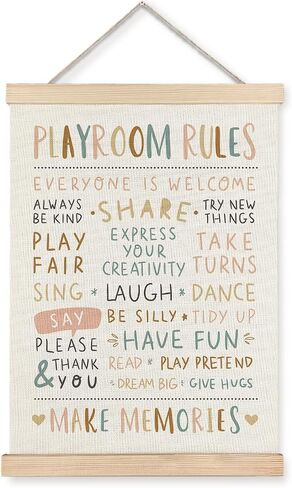 LUVADIAN Playroom Wall Decor, Playroom Rules Poster Hanger Frame, Play Room Wall Art, Boho Playroom Decor for Kids, Kids Room Wall Decor, Nursery Wall Art Decor, 12x16 Inches in Kuwait
