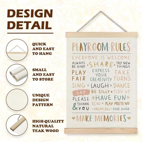 LUVADIAN Playroom Wall Decor, Playroom Rules Poster Hanger Frame, Play Room Wall Art, Boho Playroom Decor for Kids, Kids Room Wall Decor, Nursery Wall Art Decor, 12x16 Inches in Kuwait