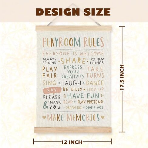 LUVADIAN Playroom Wall Decor, Playroom Rules Poster Hanger Frame, Play Room Wall Art, Boho Playroom Decor for Kids, Kids Room Wall Decor, Nursery Wall Art Decor, 12x16 Inches in Kuwait