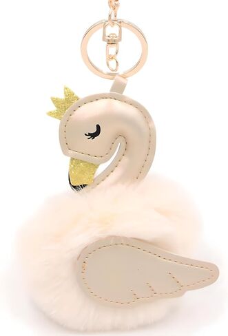 Kawaii Pom pom Faux Fur Fluffy leather Swan KeyRing, Purse Backpack Charms, Pendant Accessories Key Chain in Saudi Arabia