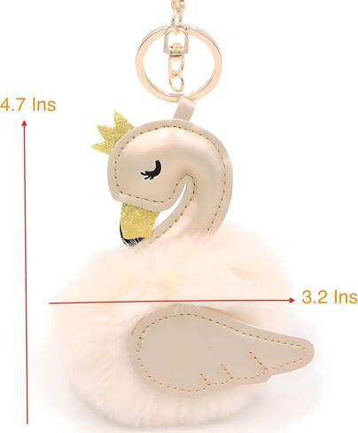 Kawaii Pom pom Faux Fur Fluffy leather Swan KeyRing, Purse Backpack Charms, Pendant Accessories Key Chain in Saudi Arabia