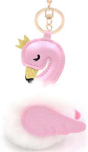 Kawaii Pom pom Faux Fur Fluffy leather Swan KeyRing, Purse Backpack Charms, Pendant Accessories Key Chain in Saudi Arabia