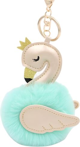 Kawaii Pom pom Faux Fur Fluffy leather Swan KeyRing, Purse Backpack Charms, Pendant Accessories Key Chain in Saudi Arabia