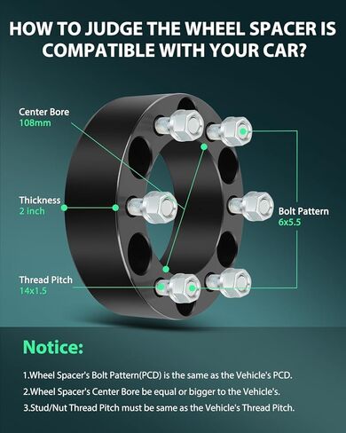 SCITOO 4Pcs 2 inch 6x5.5 Wheel Spacers 14x1.5 Studs Bore 108mm, 6x139.7mm Wheel Spacers Fit for Chevrolet,for GMC,for Cadillac-Silverado Suburban Sierra Savana 1500 Express Tahoe Yukon Escalade C2500 in Saudi Arabia
