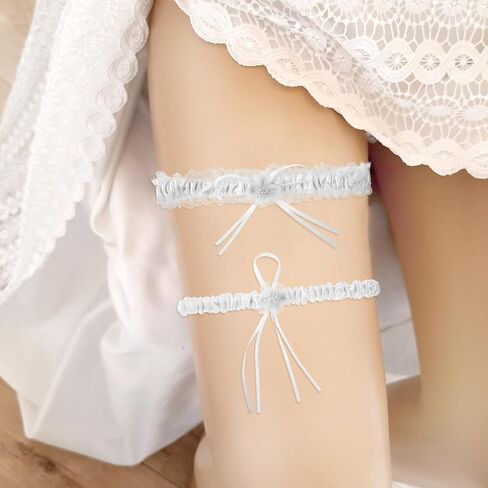 2 Pcs Garters for Bride, Pearl Wedding Garters for Bride Lace Garter Belts Stretchy Bridal Garters Bride Gift in Saudi Arabia