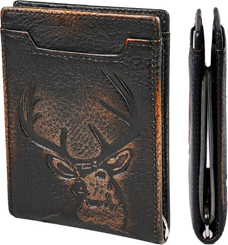 DK86 Mens Deer Slim Wallet with Money Clip Minimalist Bifold Front Pocket wallet for Men RFID Blocking Full Grain Leather with Hand Burnished in Kuwait