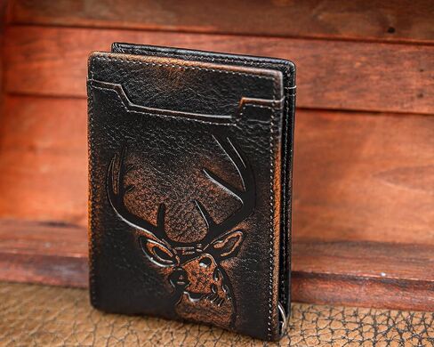 DK86 Mens Deer Slim Wallet with Money Clip Minimalist Bifold Front Pocket wallet for Men RFID Blocking Full Grain Leather with Hand Burnished in Kuwait