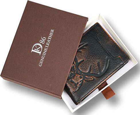 DK86 Mens Deer Slim Wallet with Money Clip Minimalist Bifold Front Pocket wallet for Men RFID Blocking Full Grain Leather with Hand Burnished in Kuwait