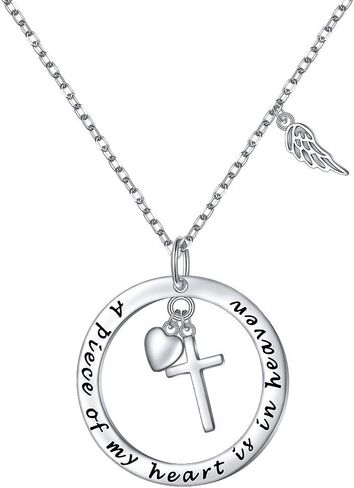 FLYOW 925 Sterling Silver Memorial Necklace A Piece of My Heart is in Heaven Pendant Jewelry in Memory of Mom Dad Grandma Grandpa Pet Loss Memorial Gift in Saudi Arabia