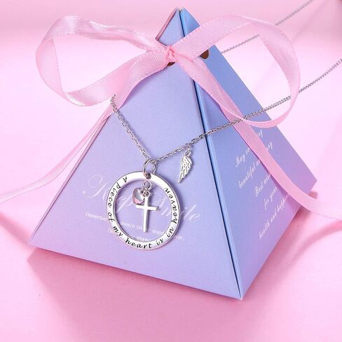 FLYOW 925 Sterling Silver Memorial Necklace A Piece of My Heart is in Heaven Pendant Jewelry in Memory of Mom Dad Grandma Grandpa Pet Loss Memorial Gift in Saudi Arabia