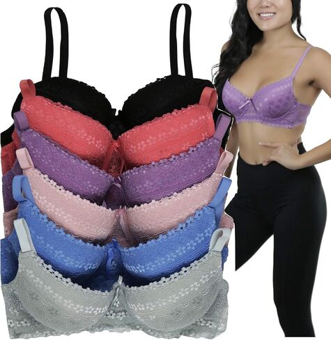 ToBeInStyle Women's Pack of 6 Wired Padded Lace Bras with Adjustable Straps in Saudi Arabia