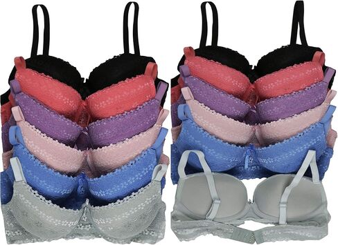 ToBeInStyle Women's Pack of 6 Wired Padded Lace Bras with Adjustable Straps in Saudi Arabia