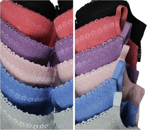 ToBeInStyle Women's Pack of 6 Wired Padded Lace Bras with Adjustable Straps in Saudi Arabia