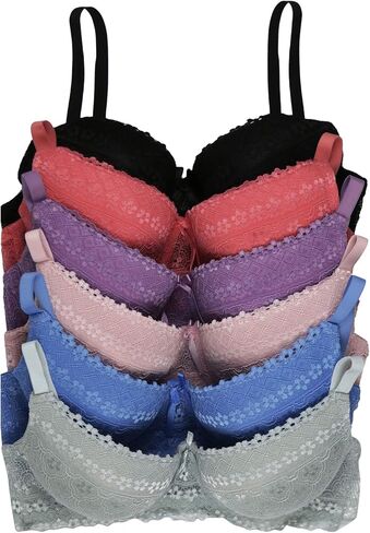 ToBeInStyle Women's Pack of 6 Wired Padded Lace Bras with Adjustable Straps in Saudi Arabia